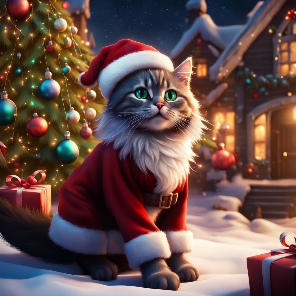 Festive Feline Christmas Celebration in Detailed Matte Paint...