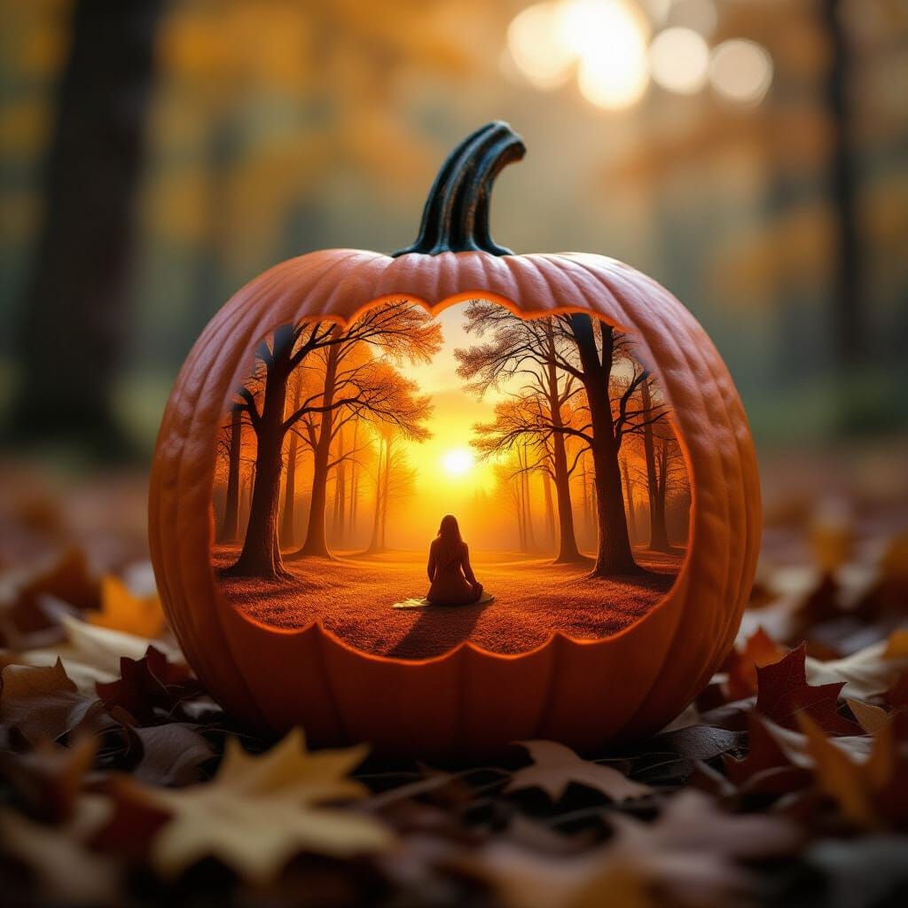 Glass Pumpkin with Fall Festival Scene
