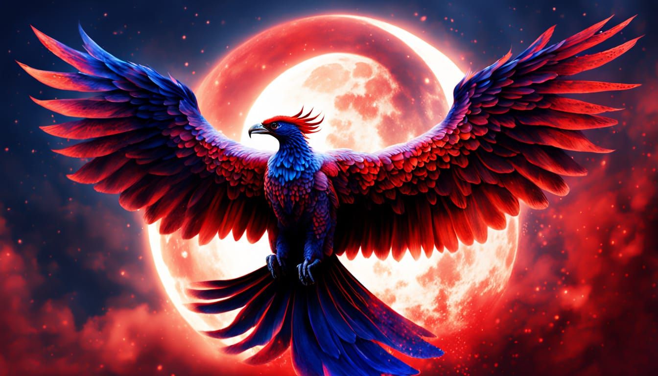 Phoenix Rising Over Moon in Abstract Photorealism