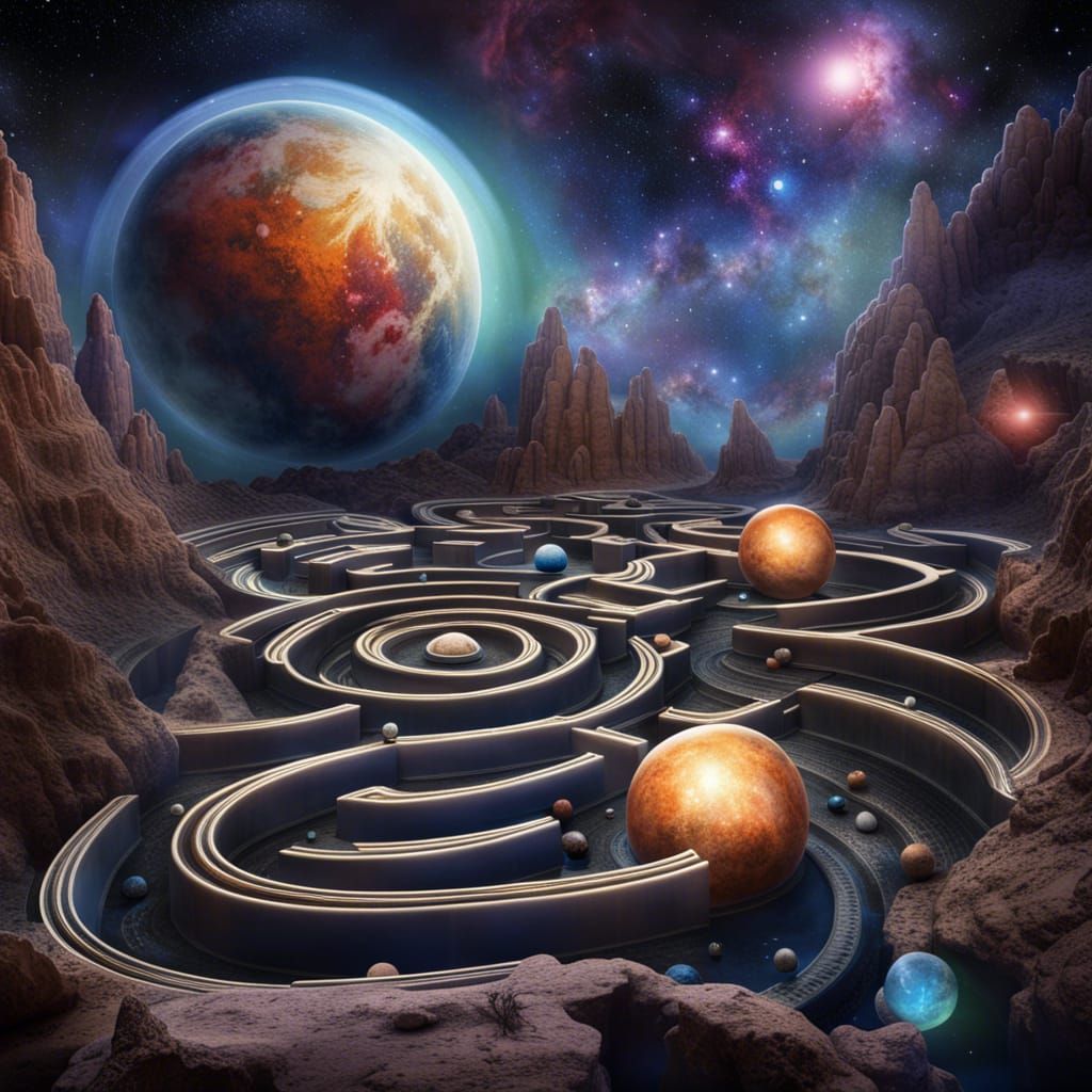 Cosmic Maze of Planets and Nebulae: Sharp Photorealistic Ima...