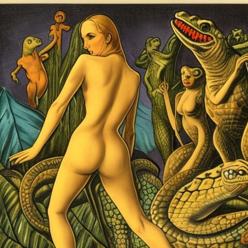 Reptilian Temptation of Eve: An Allegorical Scene