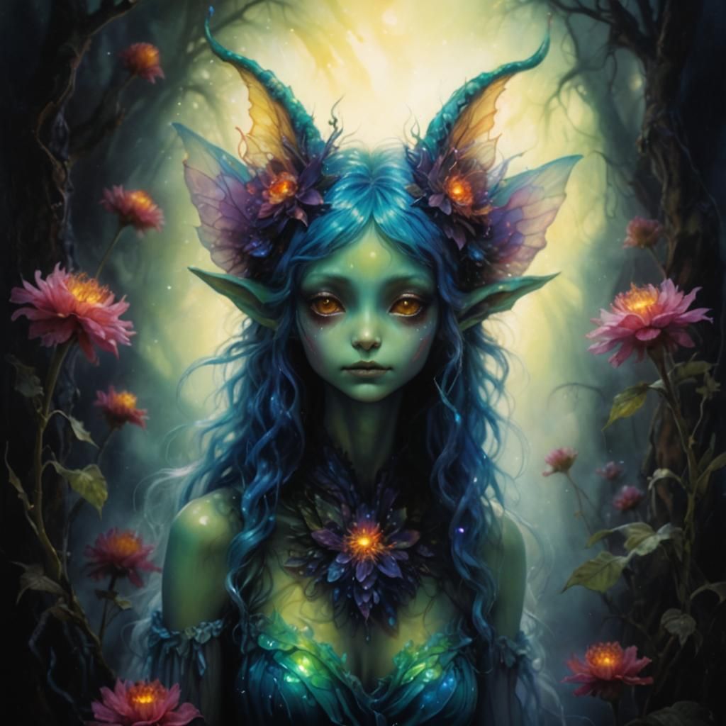 Fairy Creature in Iridescent Mist: Illustrative Realism