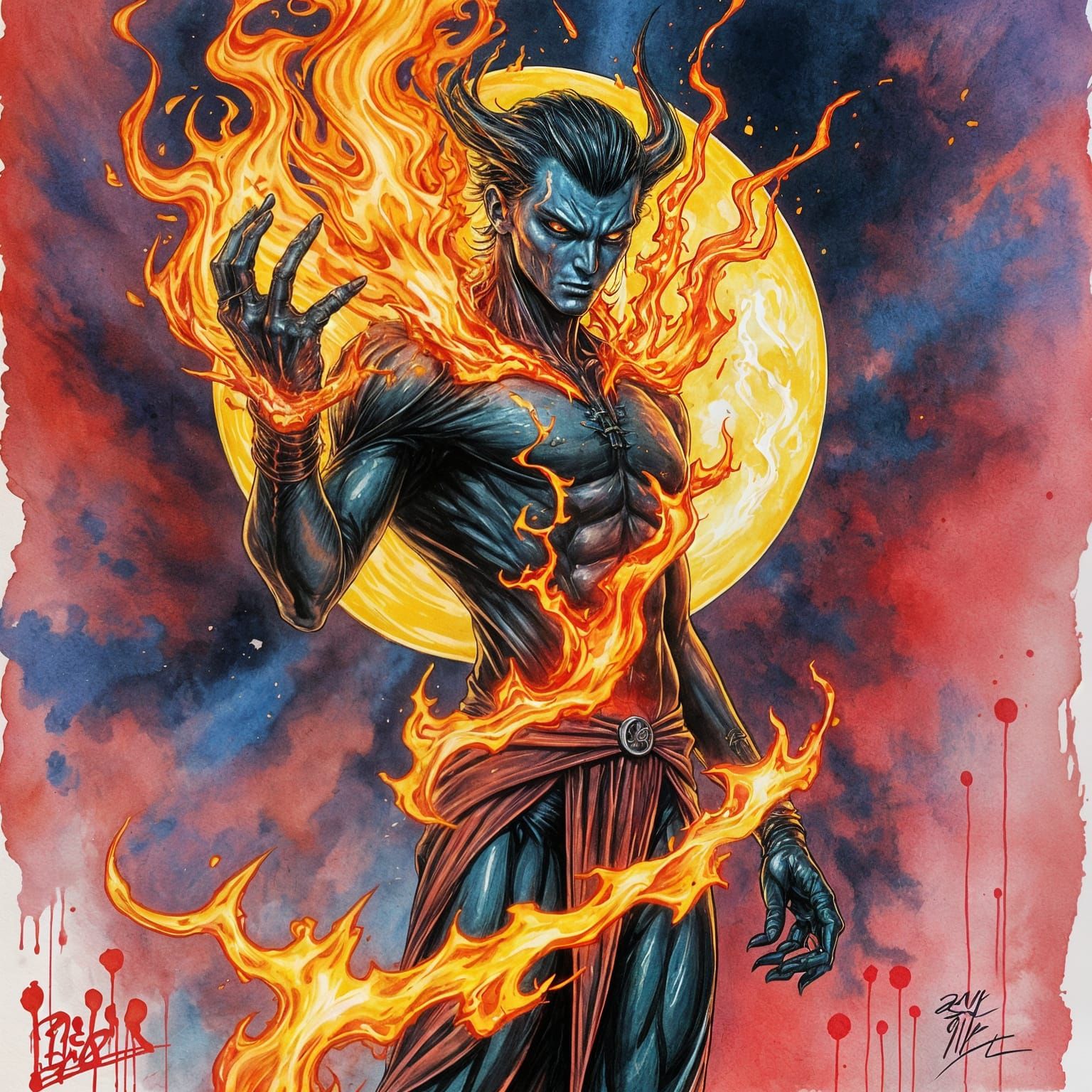 Flaming Solar Torch Vampire in Painterly Style