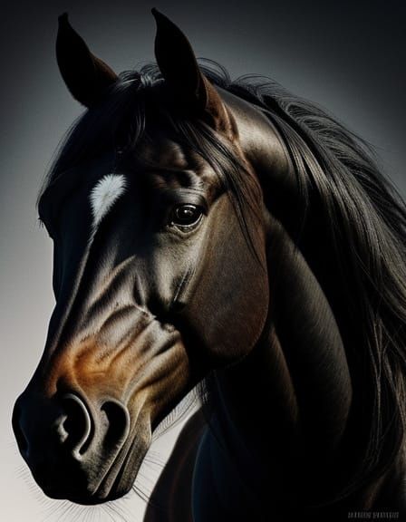 Majestic Black Stallion in Hyperrealistic Equine Art
