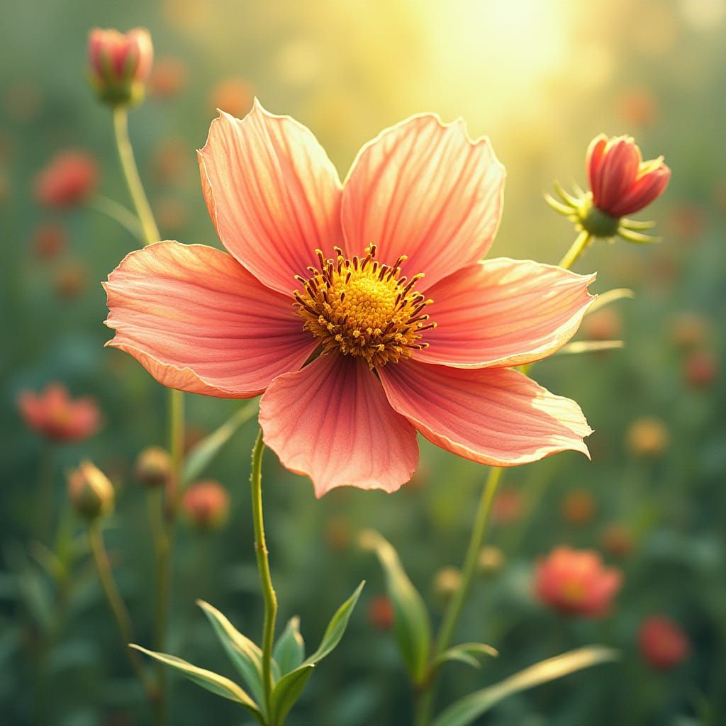 Vibrant Flower in Lush Garden: Digital Art