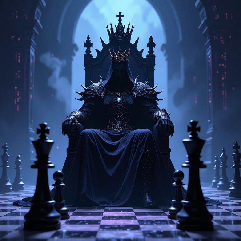 Dark King on Chess Throne in Eerie Digital Matte Painting