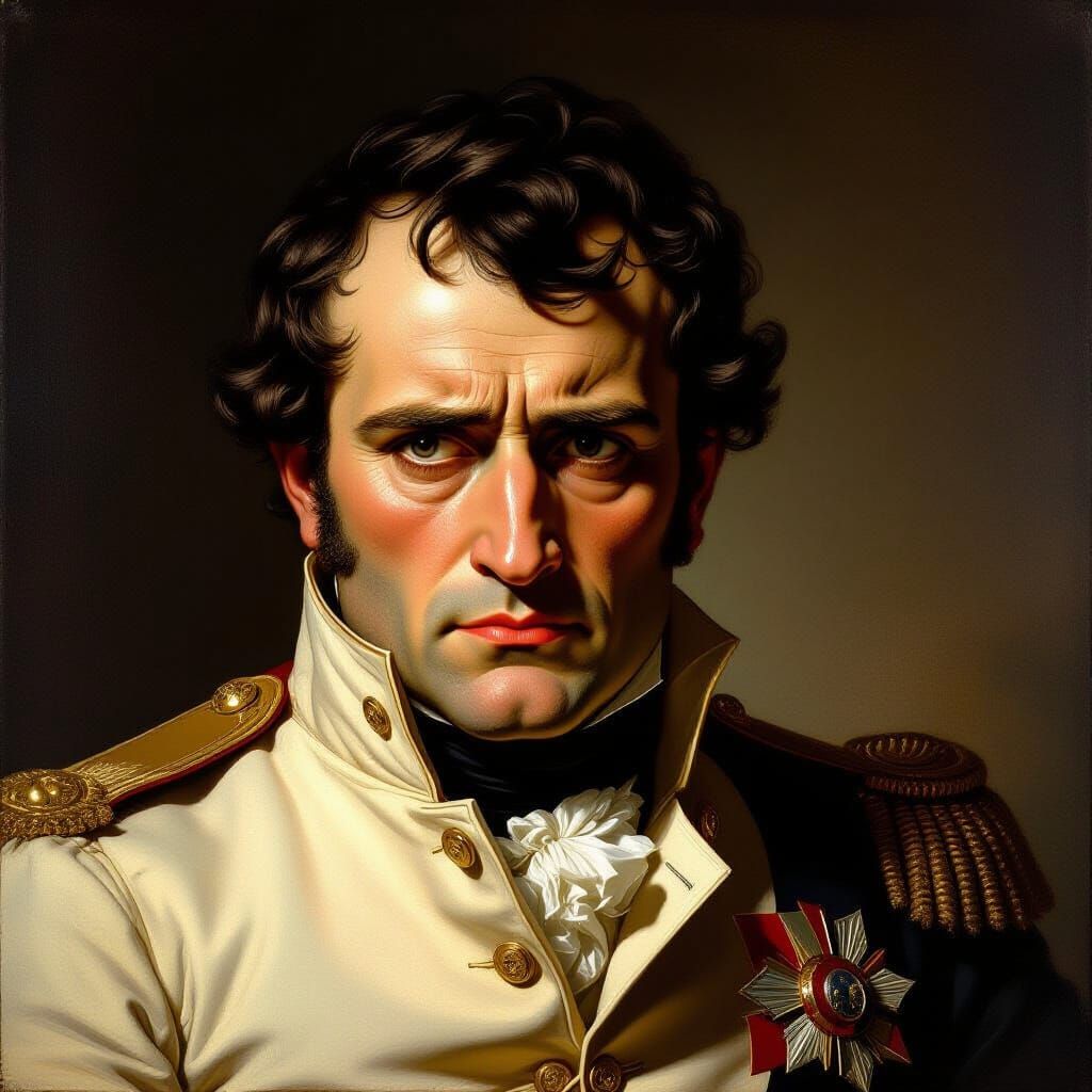 Napoleon's Despairing Face After War Loss, Oil Painting Styl...