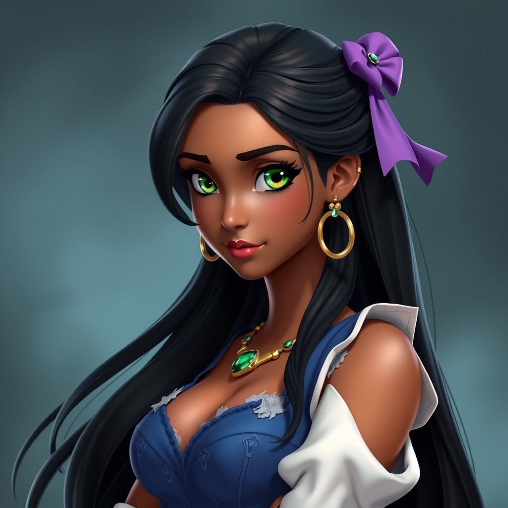 Romani Woman in Blue Torn Dress, 3D Anime Art