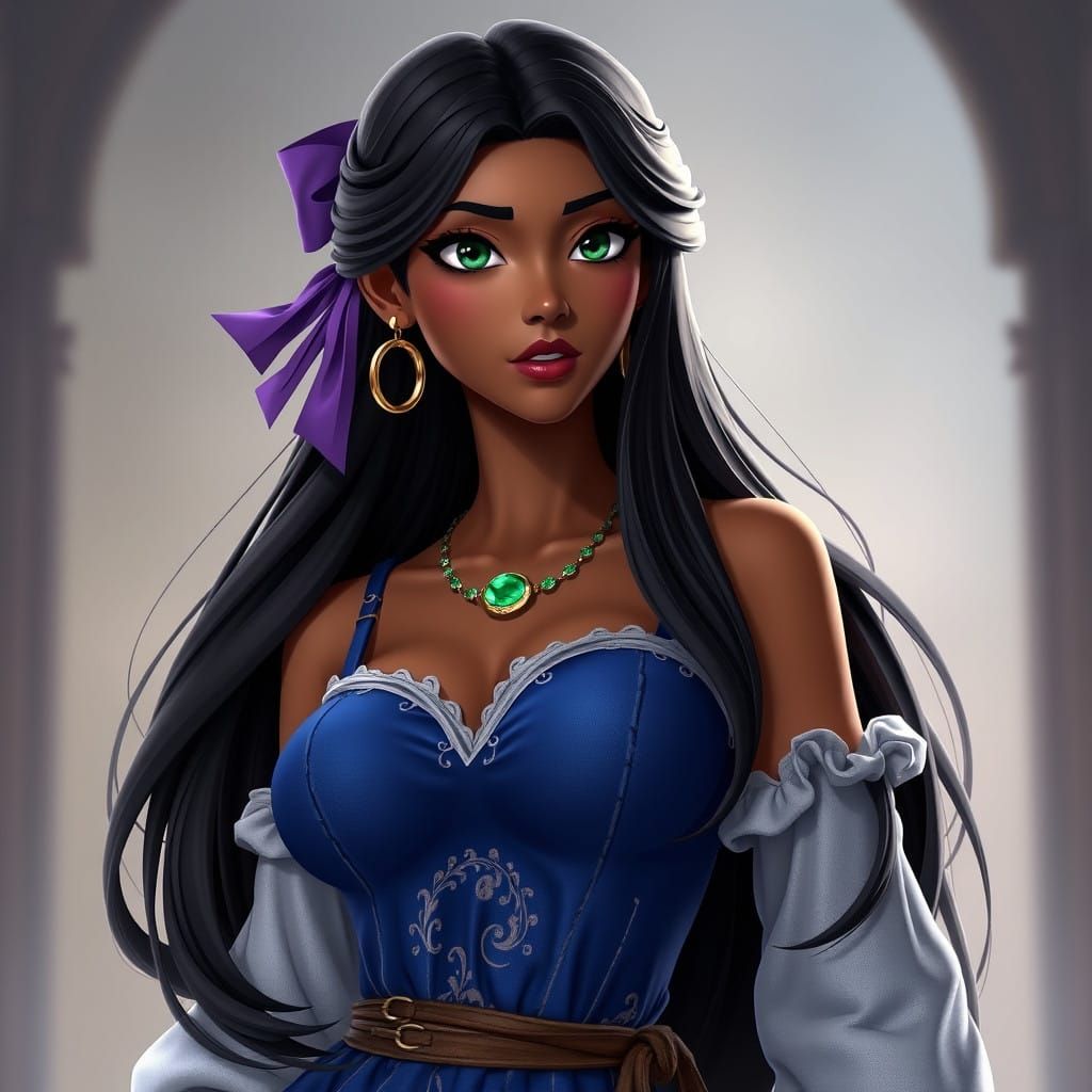 Esmeralda: A Romani Woman in a Vibrant 3D Anime Art Style