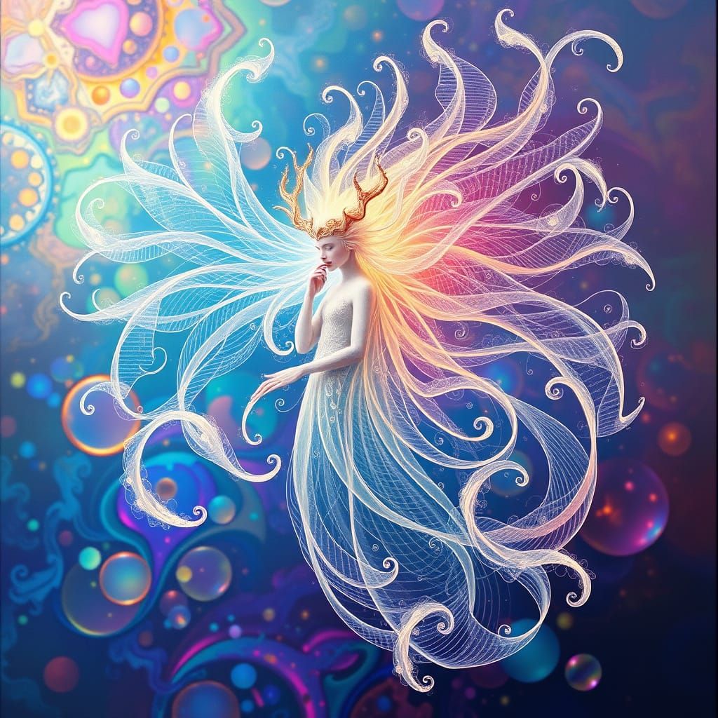 Dreamlike Water Goddess in Iridescent Colors