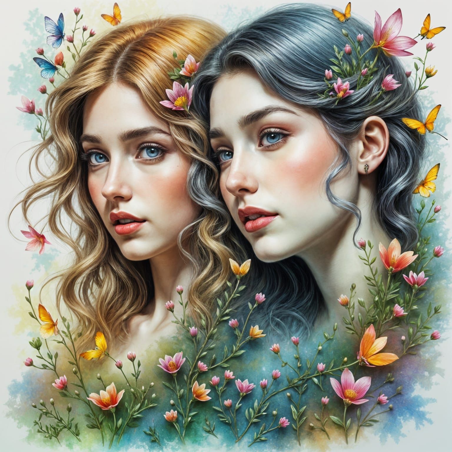 Ethereal Fantasy Portrait in Whimsical Pencil Style