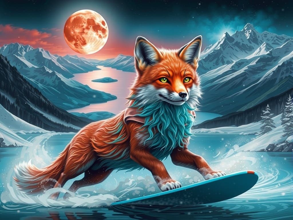 Hyper-Realistic Digital Art of Hooded Fox Waterskiing Under ...