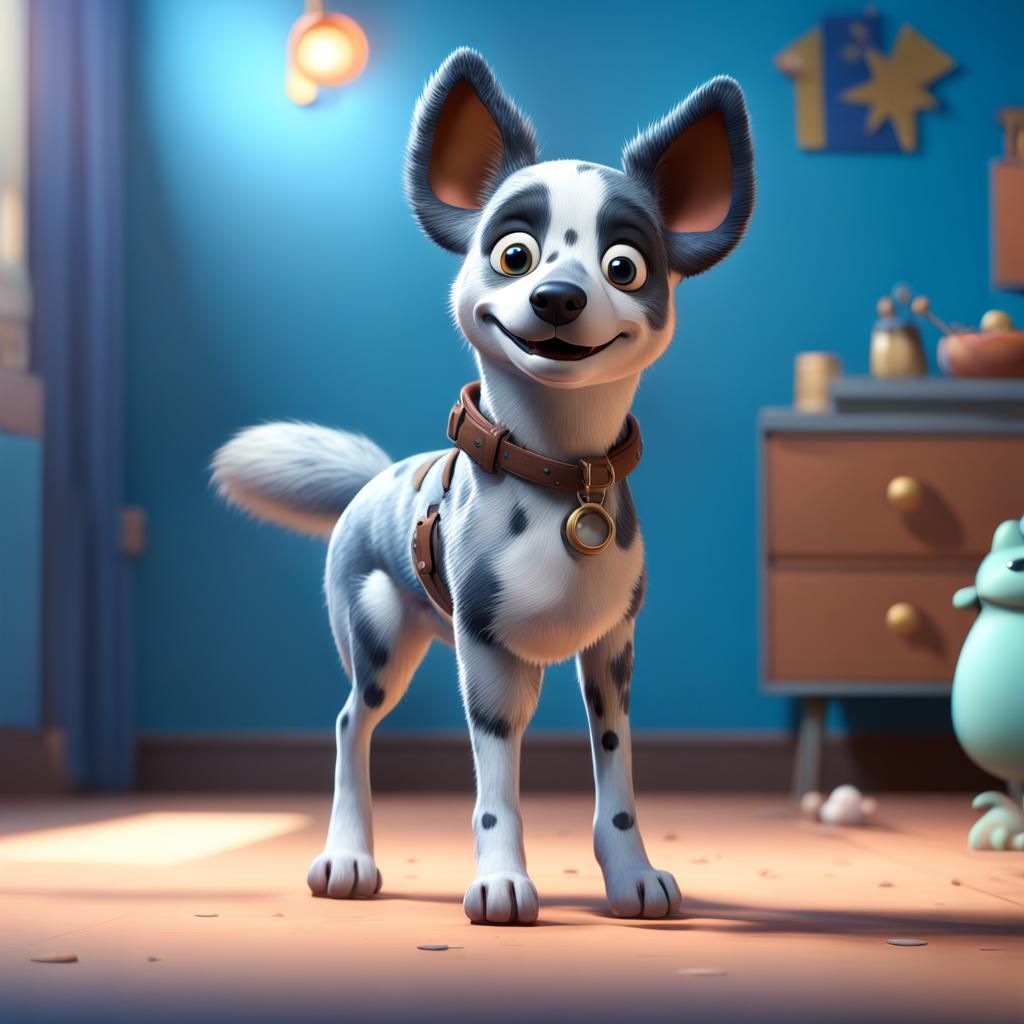 Blue Heeler Dog in Pixar-Style 3D Rendering