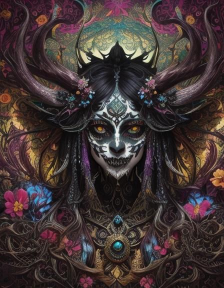 Psychedelic Plant Monster in Surrealist Ink Artwork