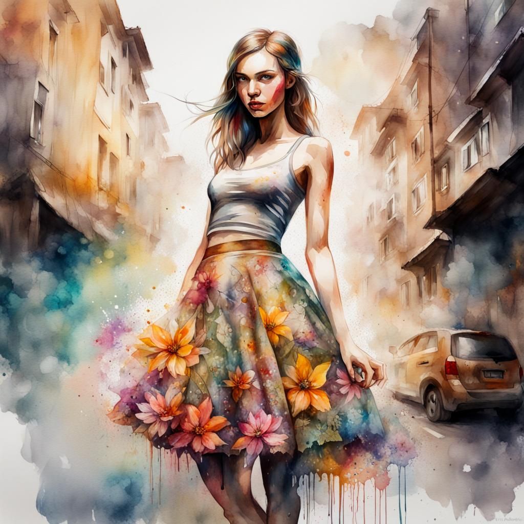 Girl with a floral skirt