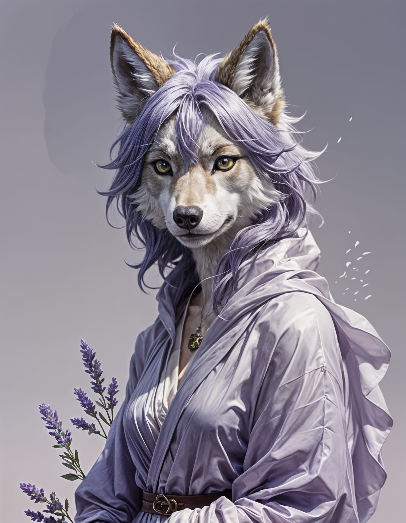 Lavender Silk Wolf in Anime Style