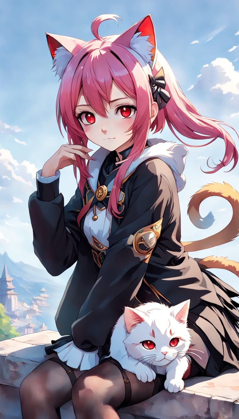 Hyper-Realistic Anime Girl with Red Eyes and Pink Hair