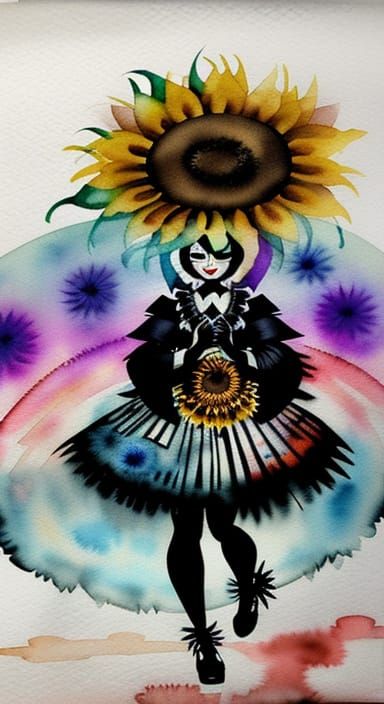 Lady Kitsune in a Surreal Sunflower Field