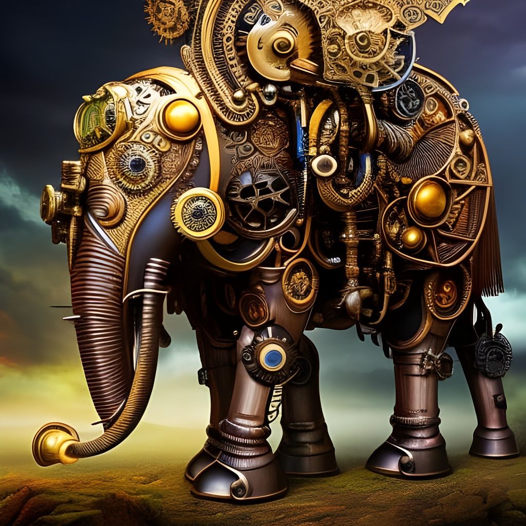 Steampunk Engine Elephant in Detailed Fantasy Illustration