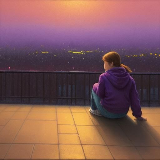 Woman Alone in Cityscape at Dusk: Oil Painting