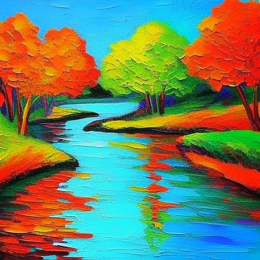 Colorful Expressionist Oil Painting in Impasto Style