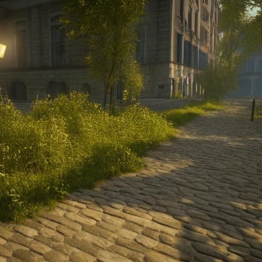 Little Girl Jumping in Rain Puddles, Photorealistic Render