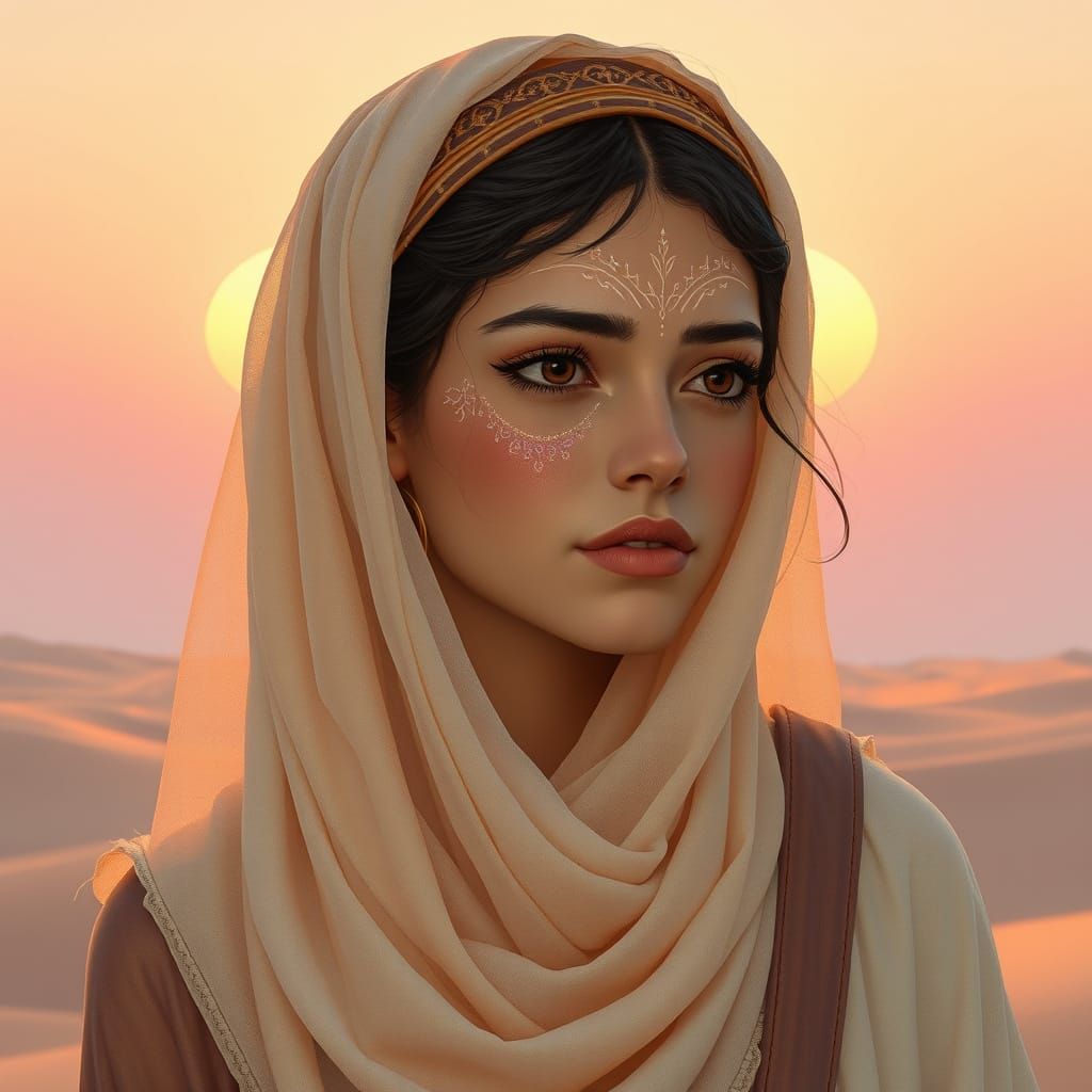 Desert Wanderer with Shimmering Sandstorm Tattoos in Pastel ...