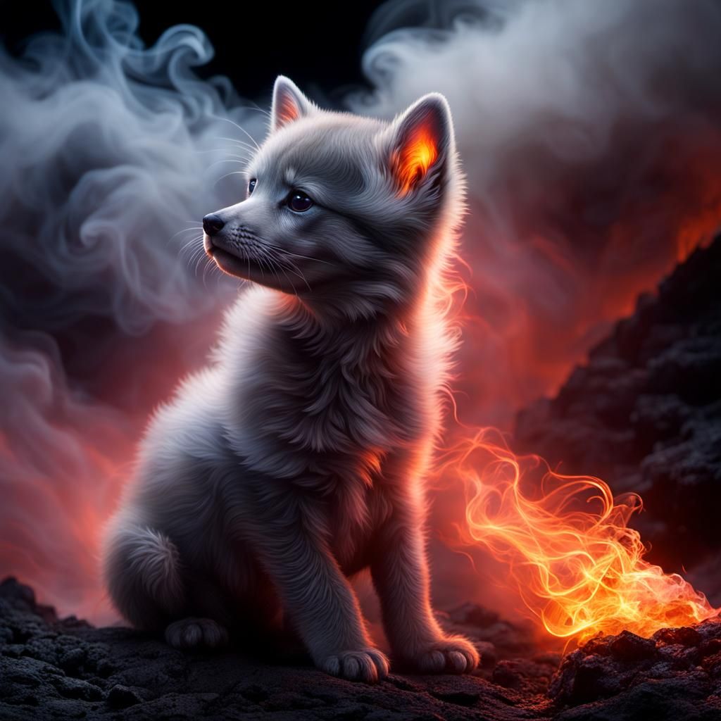 Smoky Fox Pup with Fog Tendrils