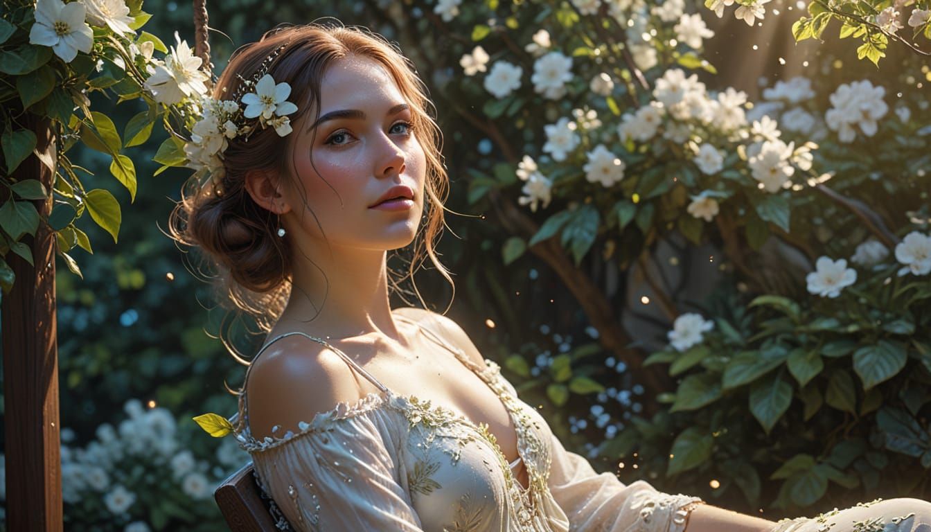 Ethereal Girl on Rooftop Swing: Cinematic Portrait