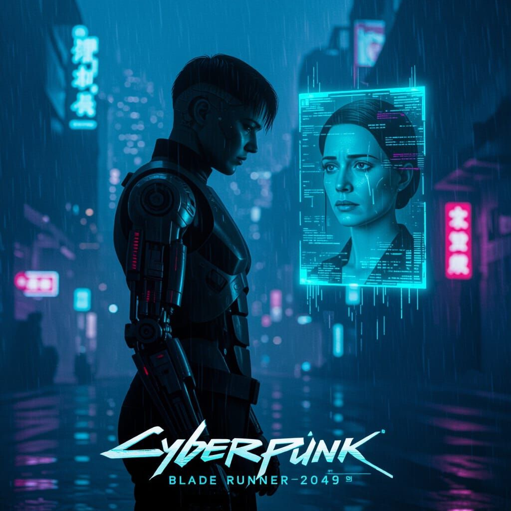 Cyberpunk Roboticist in Neon City Movie Poster