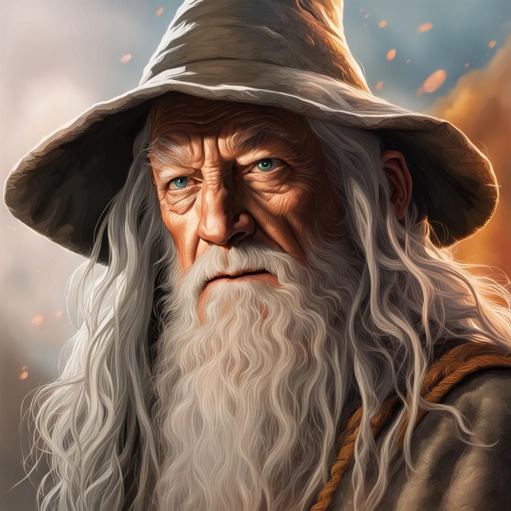 Hyperrealistic Gandalf Portrait in Splash Art Style