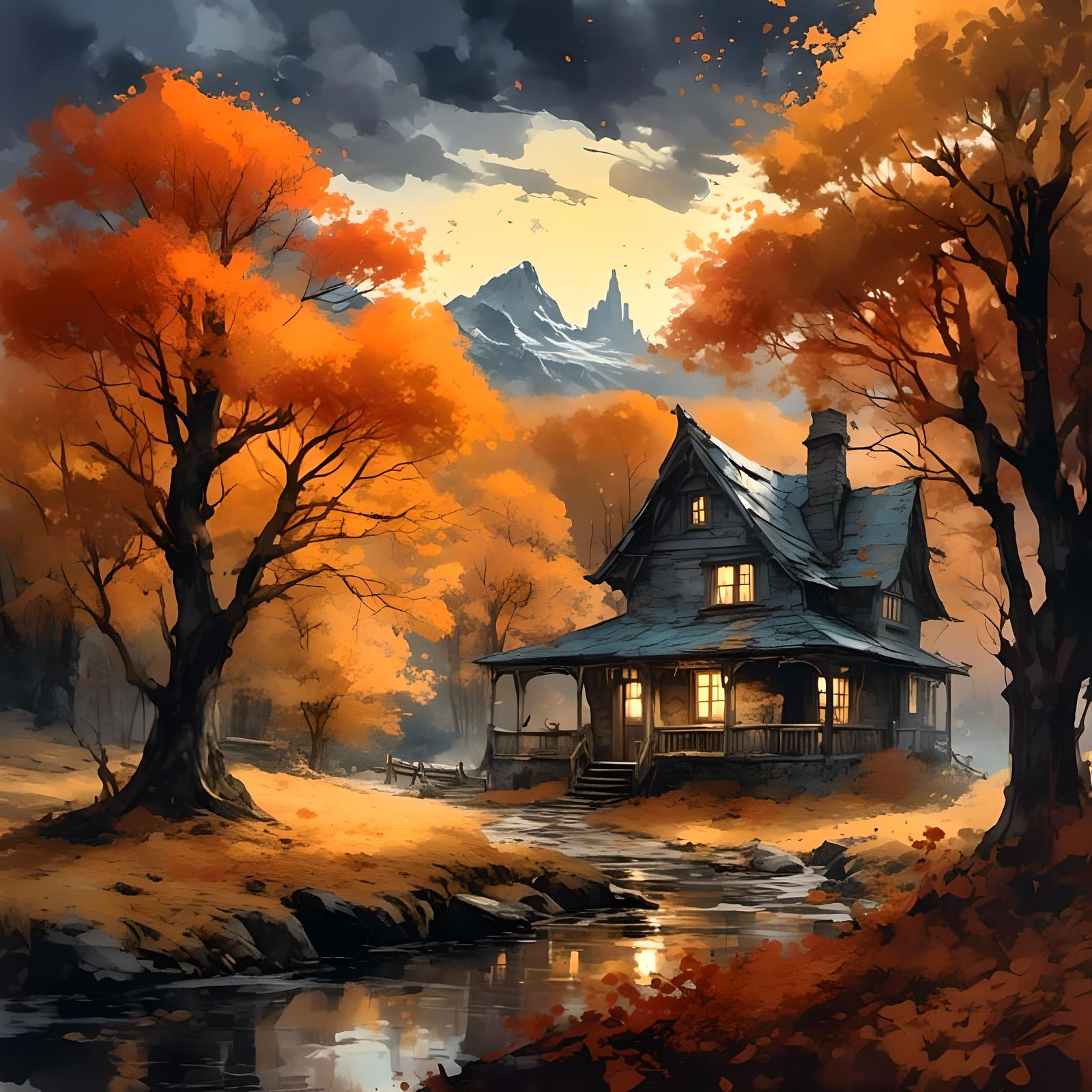 Ethereal Autumn Landscape in Watercolor Style