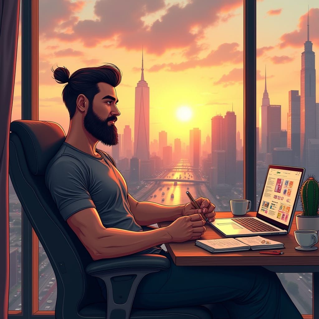 Refined Creative with Salt-and-Pepper Beard and Man Bun