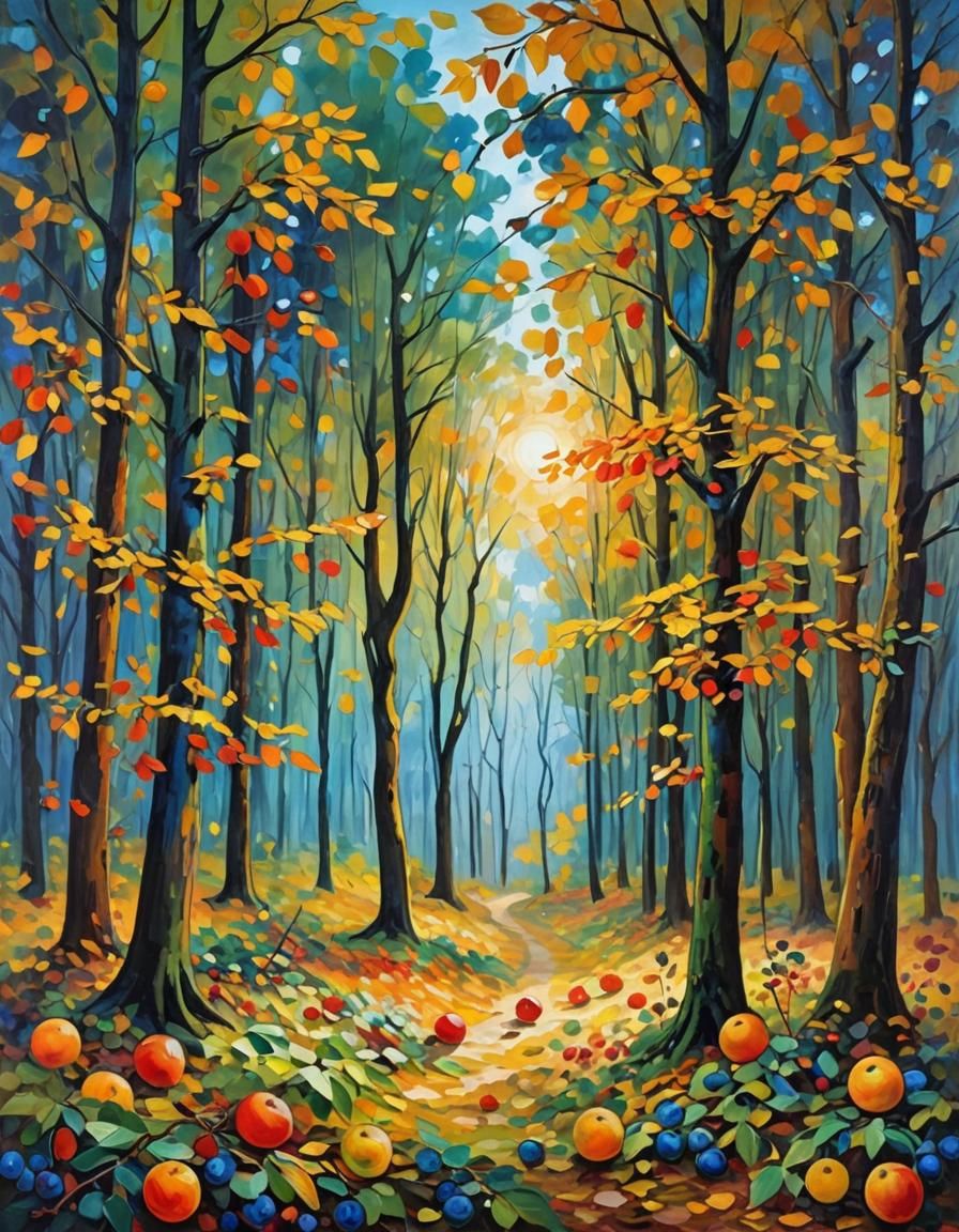 Autumn Forest Oil Painting in Impressionist Style