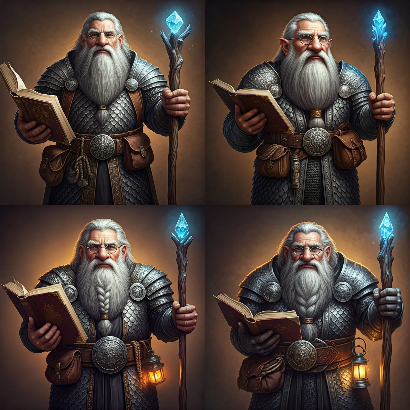 Wise Dwarven Wizard with Spellbook and Crystal Staff