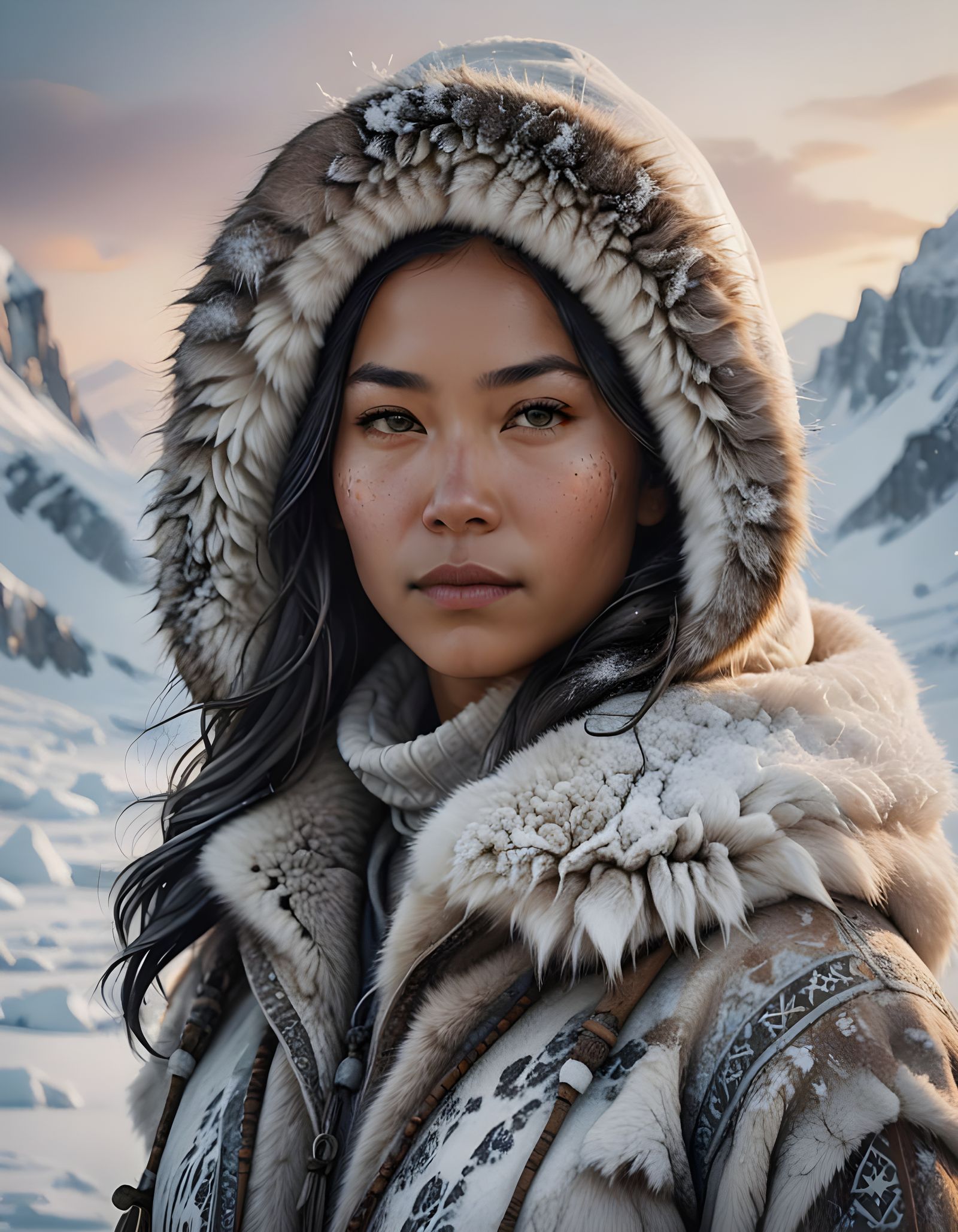 Eskimo Woman in Fur Hood Portrait