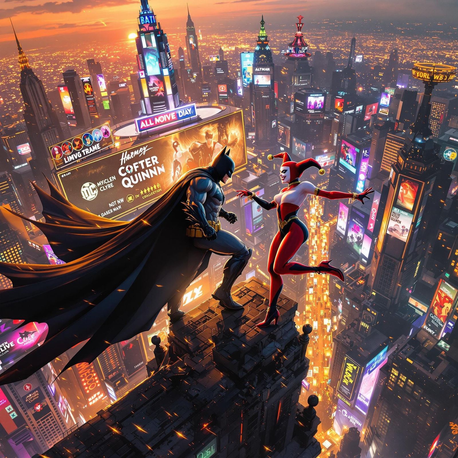 Batman and Harley Quinn Engage in Epic Skyscraper Battle