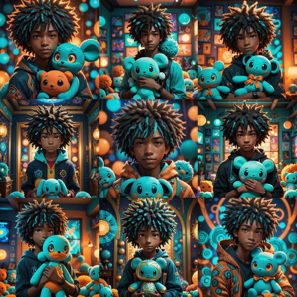 Teenage Boy Hugs Hatsune Miku in Vibrant Fantasy Scene