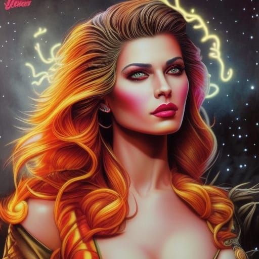 Attractive Khajiit Model in Neon Comic Book Art