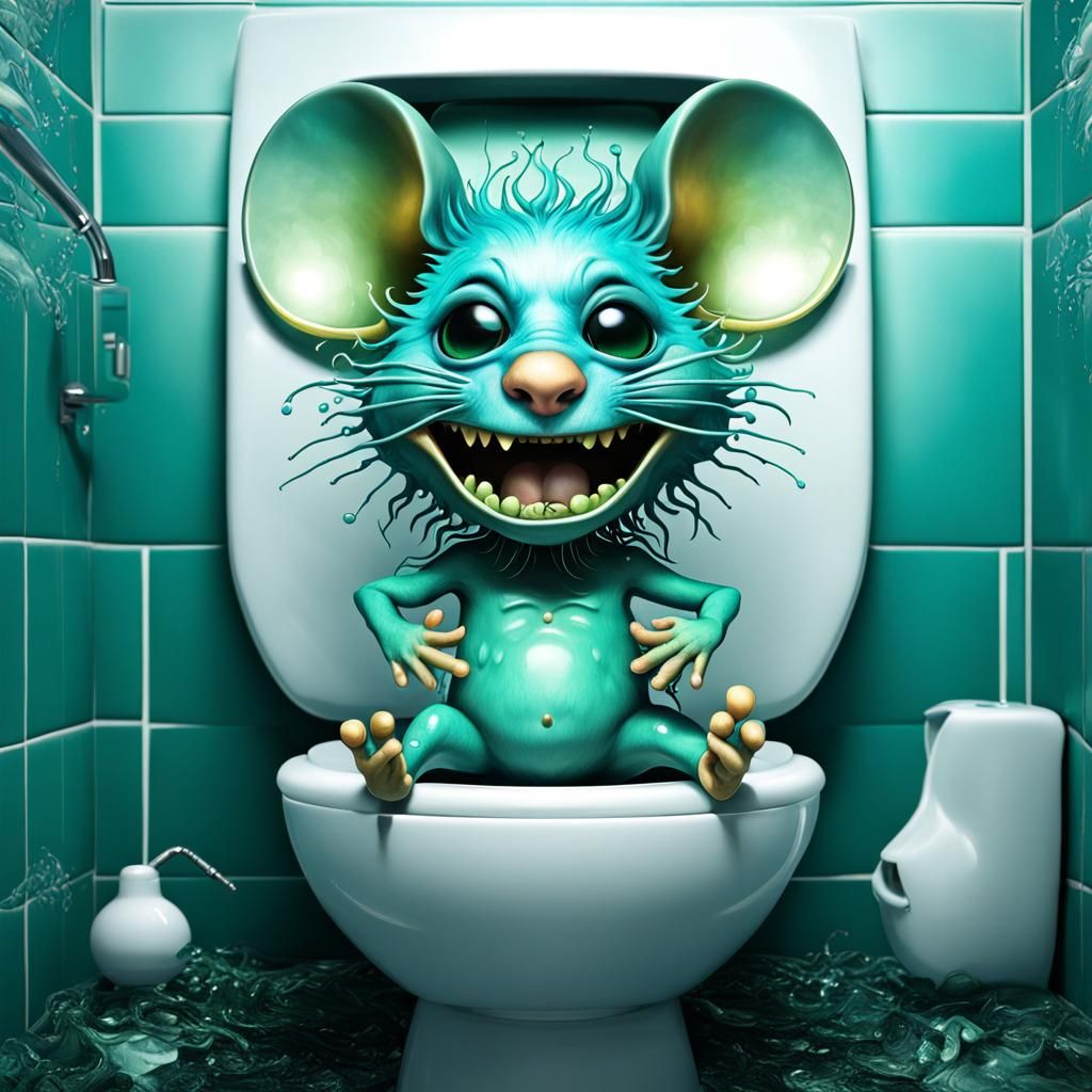 Angry Chibi Mouse on Toilet, Psychedelic Concept Art