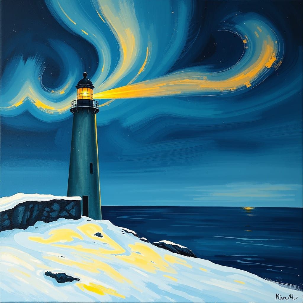 Norwegian Lighthouse Radiant in Aurora Borealis Colors