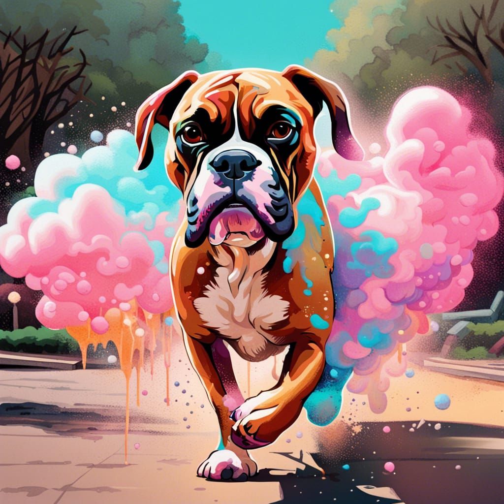 Boxer Dog in a Candy Park, Graffiti Art