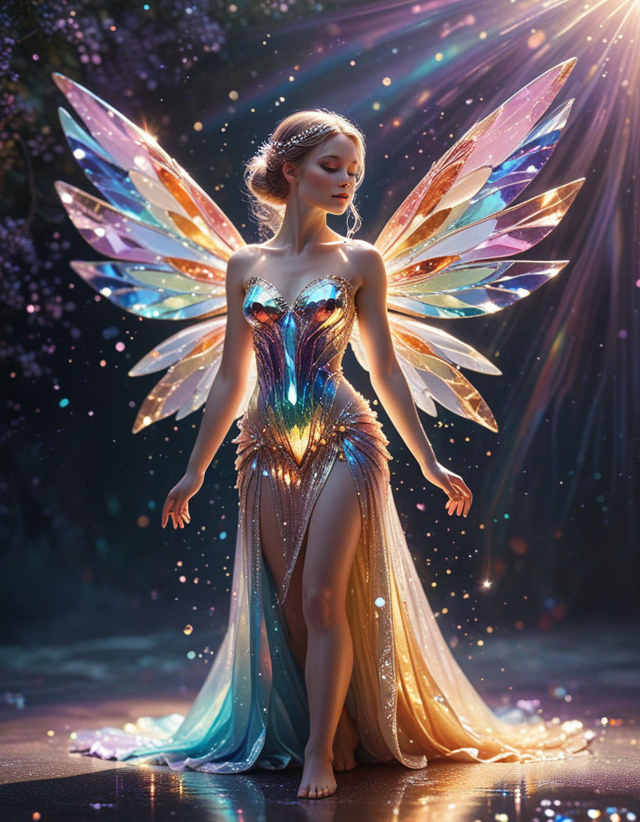 Radiant Fantasy Fairy with Sparkling Wings and Gemstone Outf...