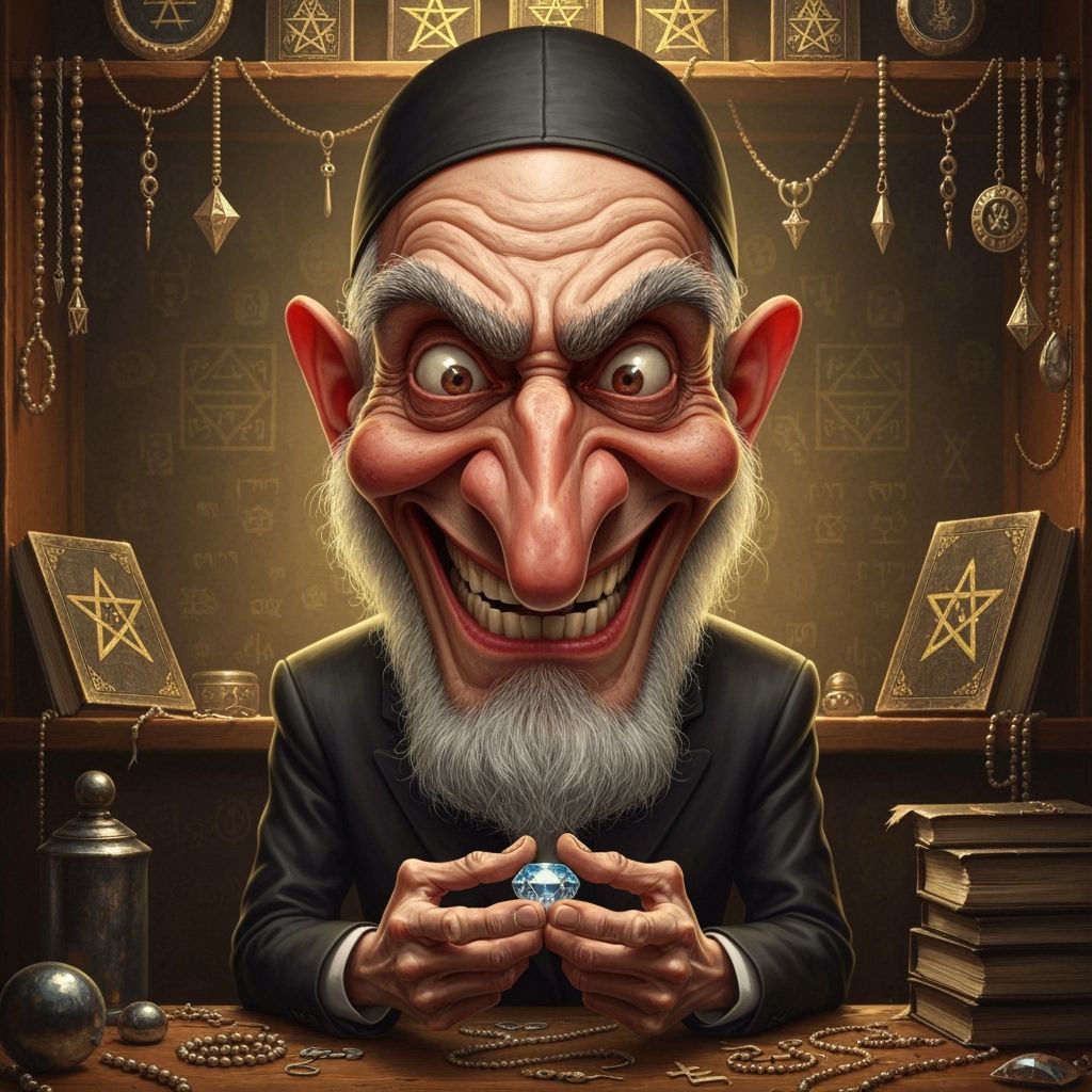 Grumpy Old Man Caricature with Long Nose and Jewel