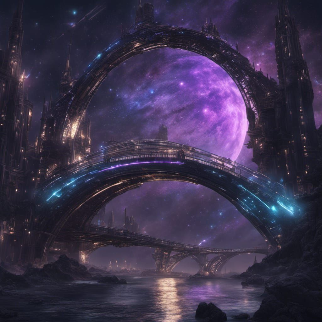 Hyper Bridge to the Moon: Futuristic Cityscape