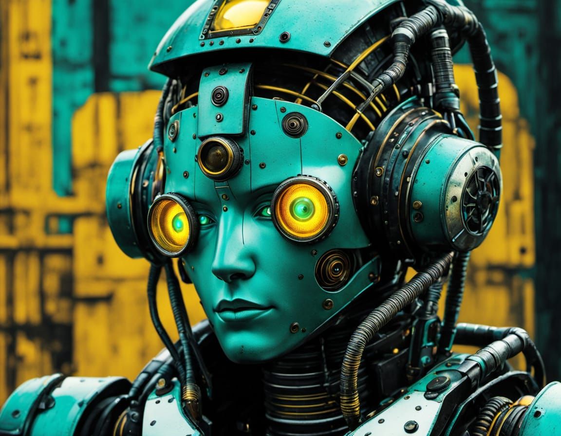 Lonely Robot in Cyberpunk Industrial Style