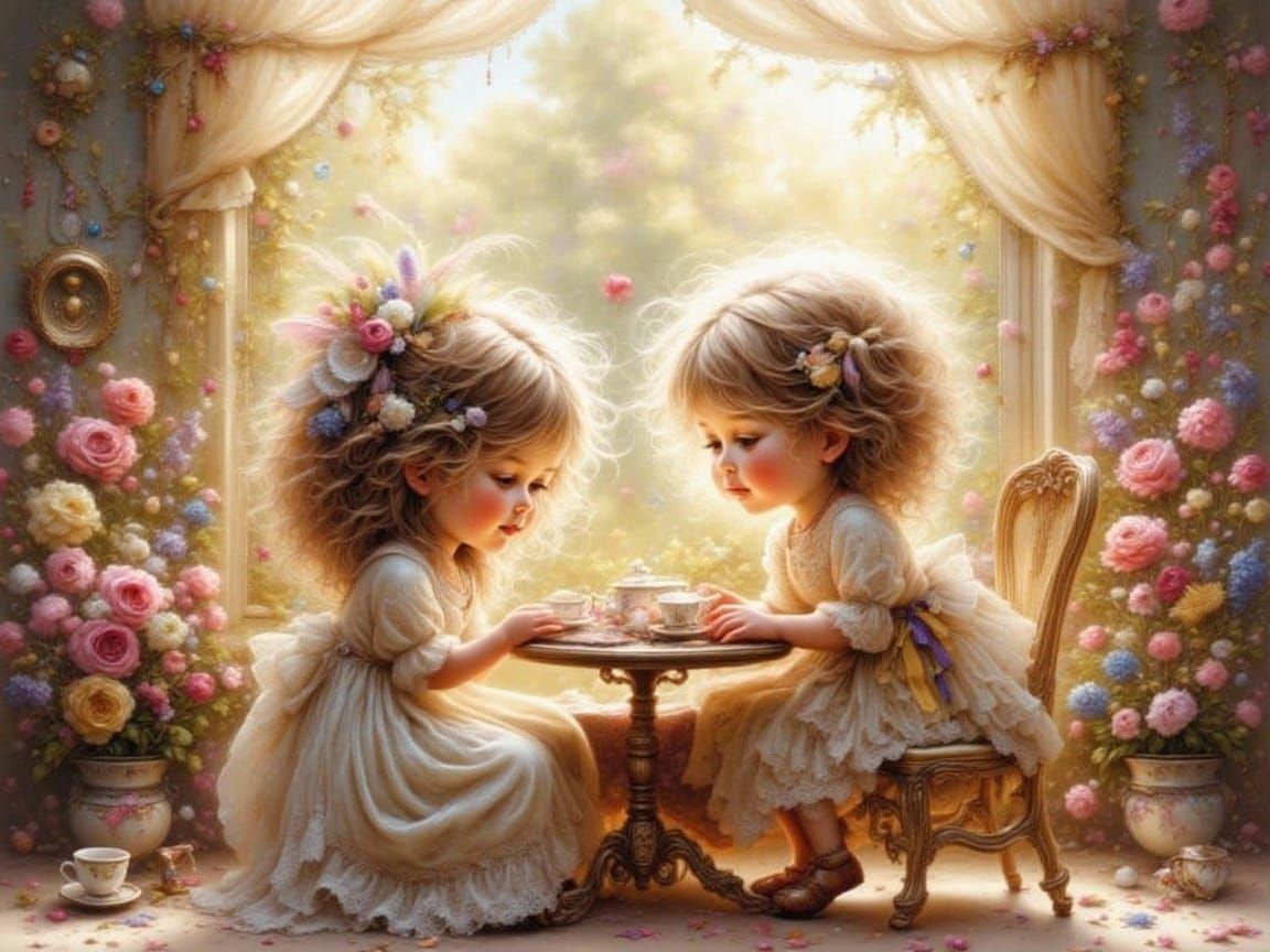 Adorable Girls Enjoy Whimsical Breakfast Tea Party