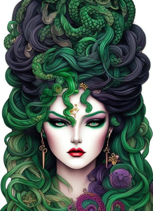 Cute Medusa Portrait in Manga Style