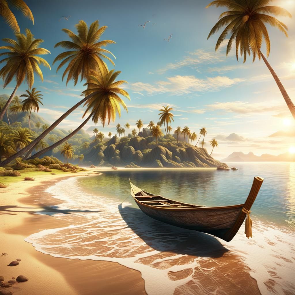 Tranquil Beach Scene in Luminist Style