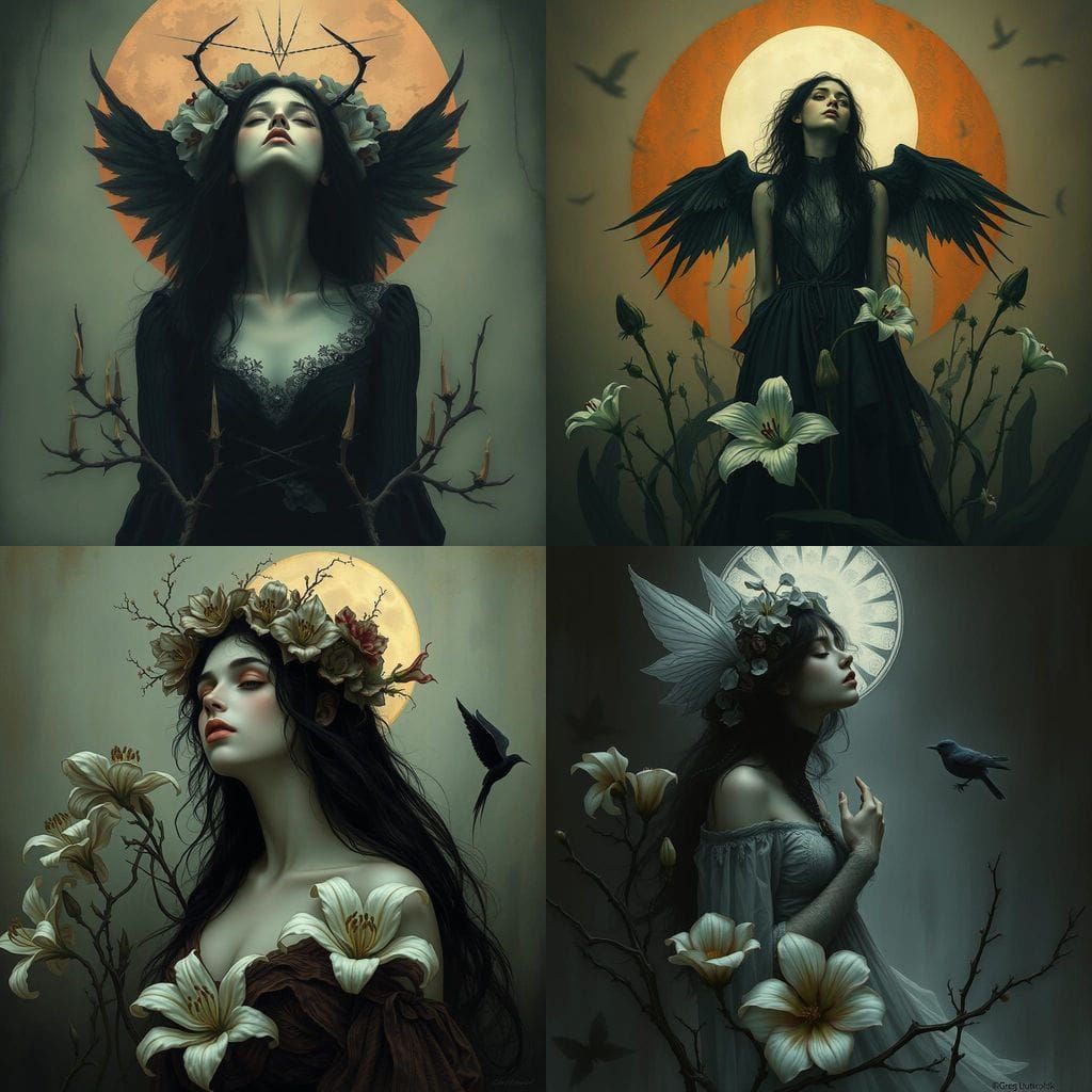 Sorrowful Songstress in Art Nouveau Florals